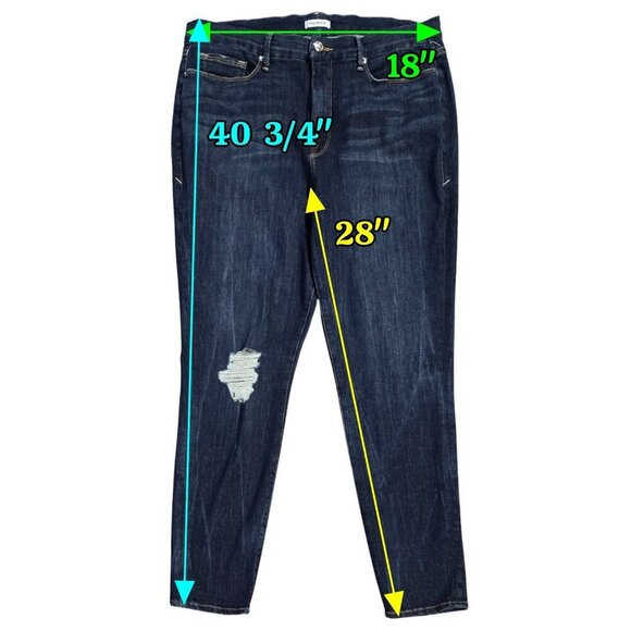 Good American Good Legs Dark Wash Skinny Jeans Distressed Knee GAGL899 - Picture 2 of 9